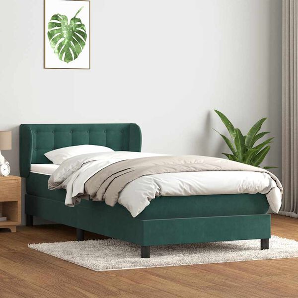 vidaXL Sommier &agrave; lattes de lit et matelas vert fonc&eacute; 100x210cm velours