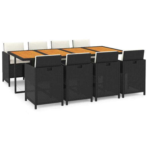 vidaXL Ensemble &agrave; manger de jardin coussins 9pcs R&eacute;sine tress&eacute;e Noir