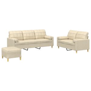 vidaXL Ensemble de canap&eacute;s 3 pcs avec coussins cr&egrave;me tissu