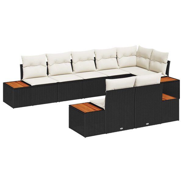 vidaXL Ensemble de canap&eacute; de jardin avec coussin 8 pcs Noir Poly rotin