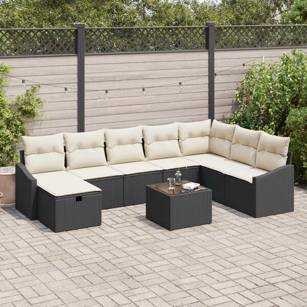 vidaXL Ensemble de canapé de jardin 9 pcs Noir 55 x 62 x 69 cm