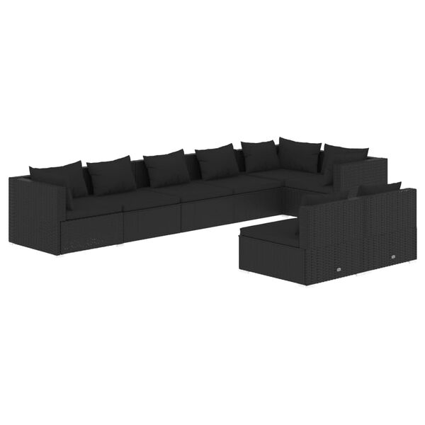 vidaXL Salon de jardin 8 pcs avec coussins Noir R&eacute;sine tress&eacute;e