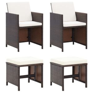 vidaXL Jeu de chaise et tabouret de jardin 4 pcs R&eacute;sine tress&eacute;e Marron