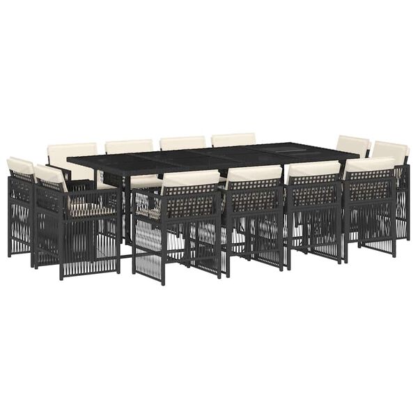 vidaXL Ensemble &agrave; manger de jardin 13 pcs coussins noir r&eacute;sine tress&eacute;e