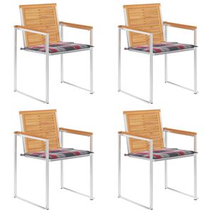 vidaXL Chaises de jardin lot de 4 avec coussins Bois de teck massif