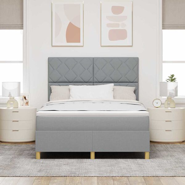 vidaXL Lit &agrave; ressort LED avec matelas Gris clair 140 x 190 cm tissu
