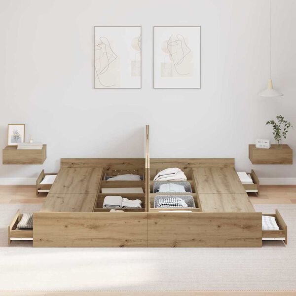 vidaXL Cadre de lit avec rangement Ch&ecirc;ne artisanal 180 x 200 cm
