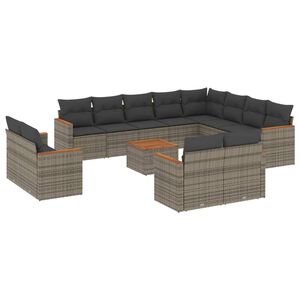 vidaXL Salon de jardin avec coussins 13 pcs gris r&eacute;sine tress&eacute;e