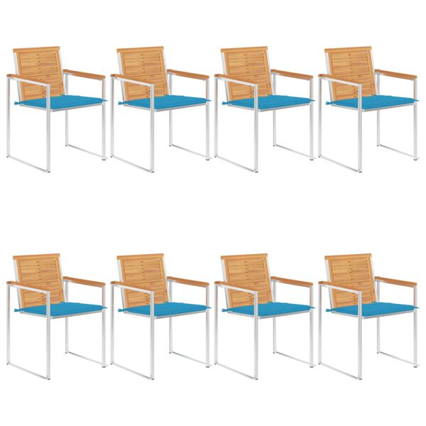 vidaXL Chaises de jardin lot de 8 avec coussins Bois de teck massif
