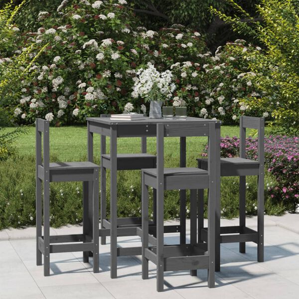 vidaXL Ensemble de bar de jardin 5 pcs gris bois de pin massif