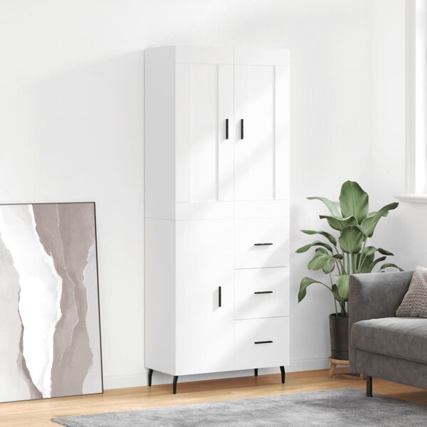 vidaXL Buffet haut Blanc 69,5x34x180 cm Bois d'ing&eacute;nierie