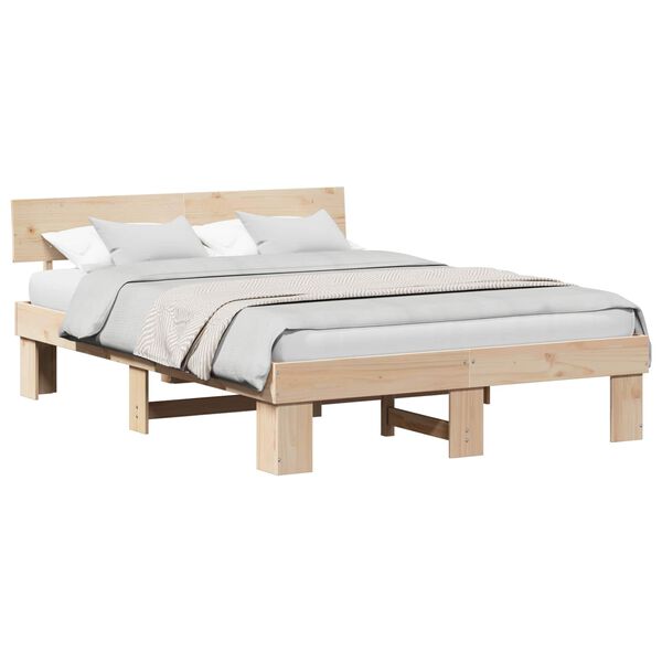 vidaXL Cadre de lit avec t&ecirc;te de lit Naturel 160 x 200 cm Pin massif