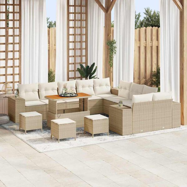 vidaXL Ensemble de canap&eacute; de jardin 14 pcs Beige et cr&egrave;me polyrotin