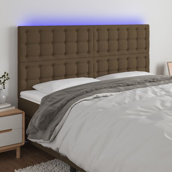 vidaXL T&ecirc;te de lit &agrave; LED Marron fonc&eacute; 160x5x118/128 cm Tissu