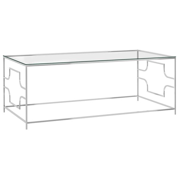 vidaXL Table basse Argent&eacute; 120x60x45 cm Acier inoxydable et verre