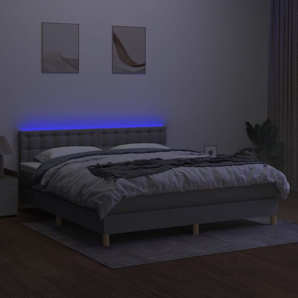 vidaXL Sommier &agrave; lattes de lit et matelas et LED Gris clair 180x200 cm