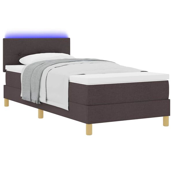 vidaXL Lit &agrave; ressort LED avec matelas Marron fonc&eacute; 80 x 200 cm tissu