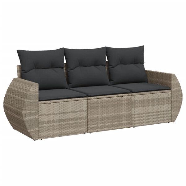 vidaXL Salon de jardin avec coussins 3 pcs gris clair r&eacute;sine tress&eacute;e