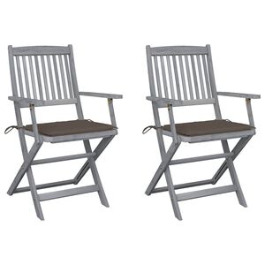 vidaXL Chaises pliantes (lot de 2) avec coussins, en bois d'acacia massif