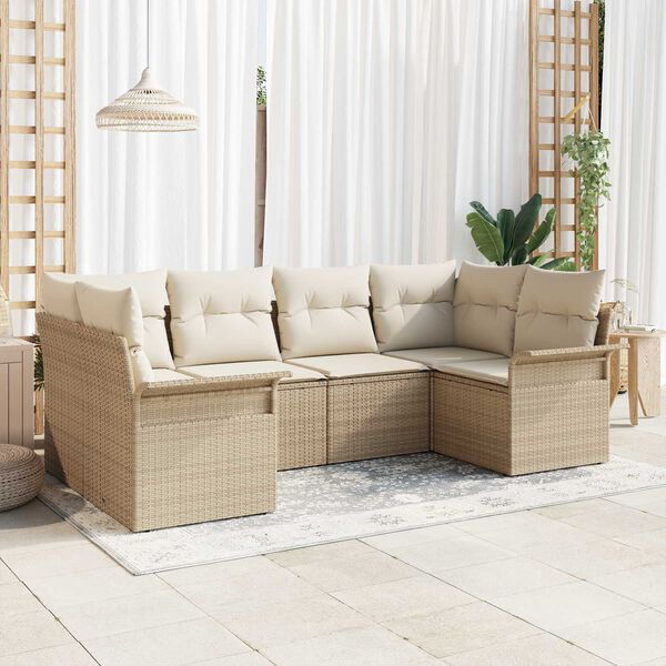vidaXL Ensemble de canap&eacute; de jardin 6 pcs Beige Poly rotin