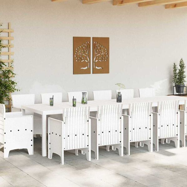 vidaXL Ensemble de salle &agrave; manger pour jardin 15 pcs Blanc Rattan Polt