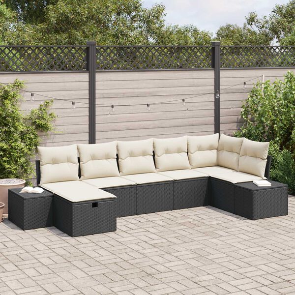 vidaXL Ensemble de canap&eacute; de jardin avec coussin 7 pcs Noir polyrotin