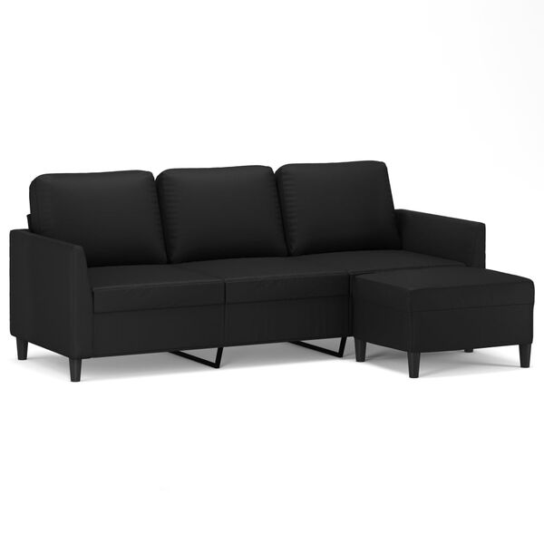 vidaXL Canap&eacute; &agrave; 3 places avec repose-pieds Noir 180 cm Similicuir