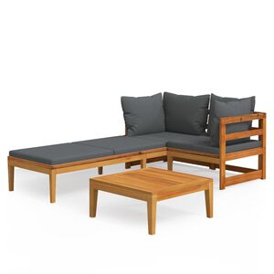 vidaXL Salon de jardin 3 pcs avec coussins gris fonc&eacute; Bois d'acacia