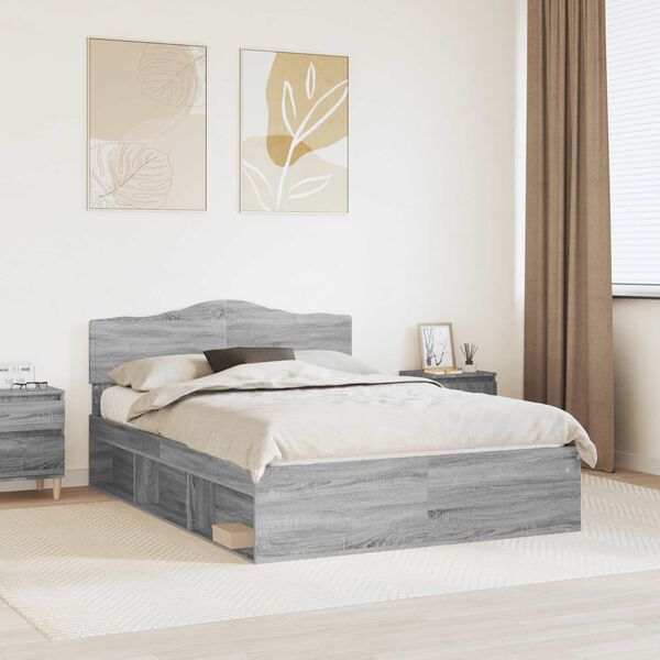 vidaXL Cadre de lit Gris Sonoma 140 x 200 cm Bois de pin massif