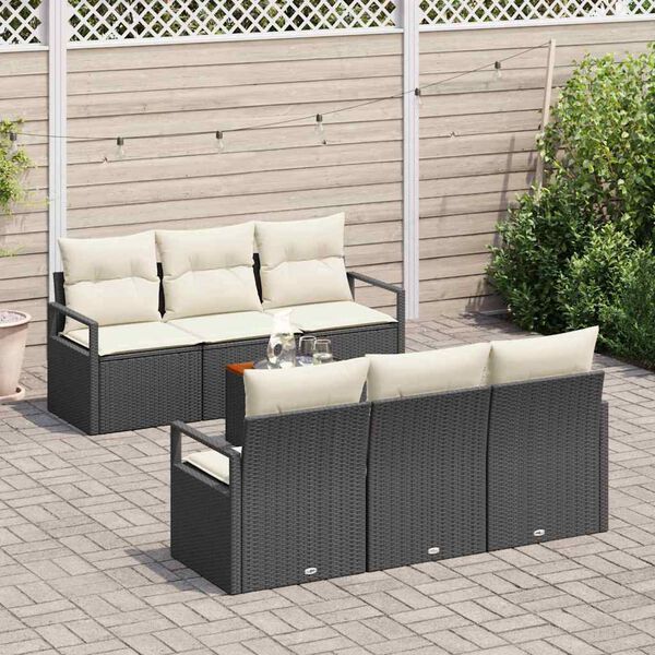 vidaXL Ensemble de canap&eacute; de jardin avec coussin 7 pcs Noir Poly rotin