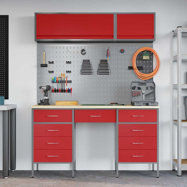 vidaXL Placard de travail avec tiroir 8 pcs Rouge 150 x 55 x 200 cm