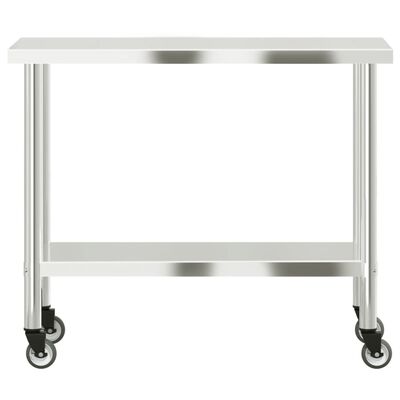 vidaXL Table de travail de cuisine avec roues 110x55x85 cm inox