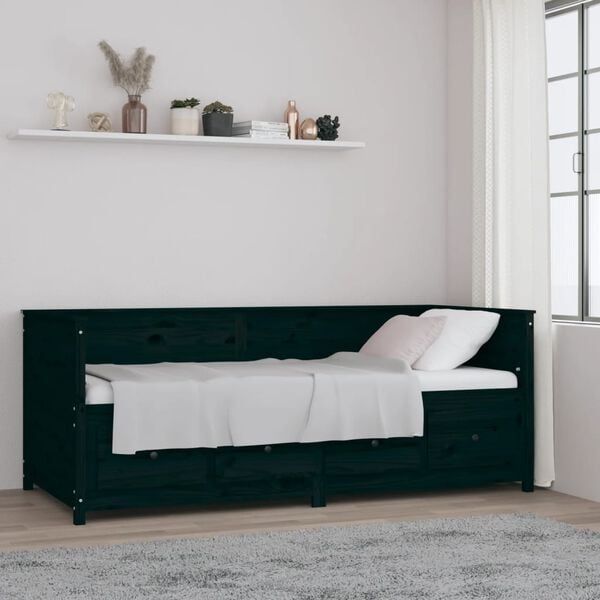 vidaXL Lit de jour sans matelas noir 80x200 cm bois de pin massif