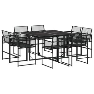 vidaXL Ensemble &agrave; manger de jardin 9 pcs Noir R&eacute;sine tress&eacute;e