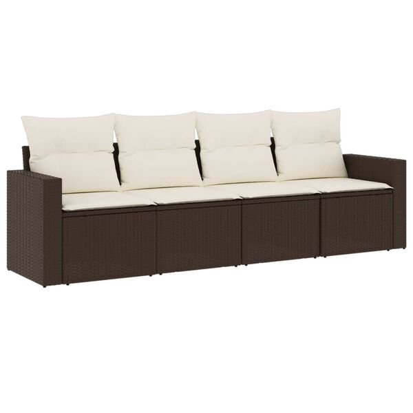 vidaXL Salon de jardin 4 pcs avec coussins marron r&eacute;sine tress&eacute;e