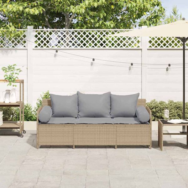 vidaXL Canapé de jardin avec coussins 3 places beige résine tressée