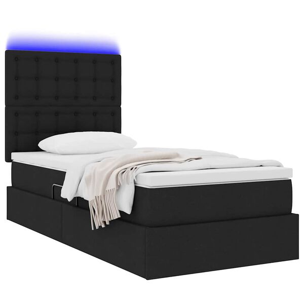 vidaXL Lit avec rangement et LED avec LED Noir 90 x 200 cm Polyester