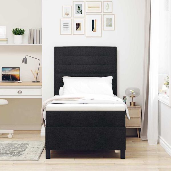 vidaXL Lit &agrave; ressorts avec matelas avec LED Noir 100 x 200 cm tissu