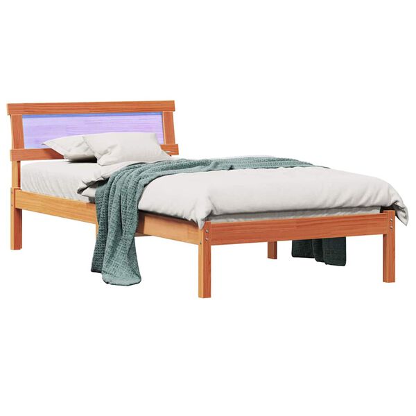 vidaXL Cadre de lit avec t&ecirc;te de lit Brun cire 75 x 190 cm Pin massif
