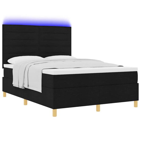 vidaXL Lit &agrave; ressort LED avec matelas Noir 140 x 200 cm tissu