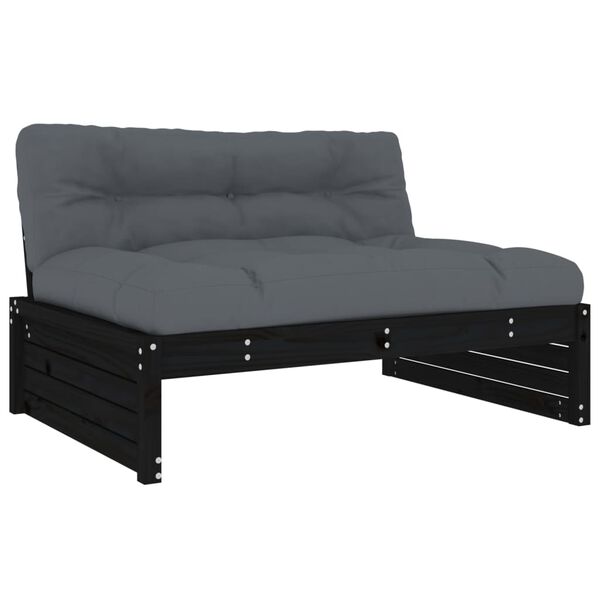 vidaXL Salon de jardin 6 pcs avec coussins noir bois massif