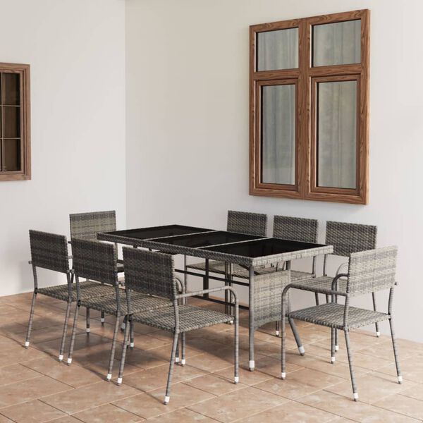 vidaXL Ensemble &agrave; manger de jardin 9pcs R&eacute;sine tress&eacute;e Anthracite gris