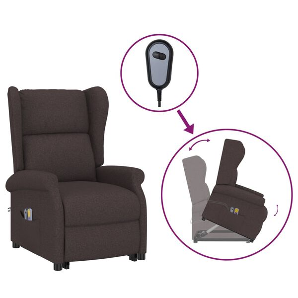 vidaXL Fauteuil de massage Marron fonc&eacute; Tissu