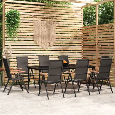 vidaXL Ensemble à manger de jardin 9 pcs Noir