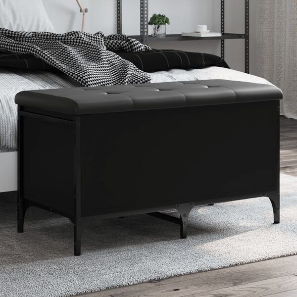 vidaXL Banc de rangement noir 82x42x45 cm bois d'ing&eacute;nierie