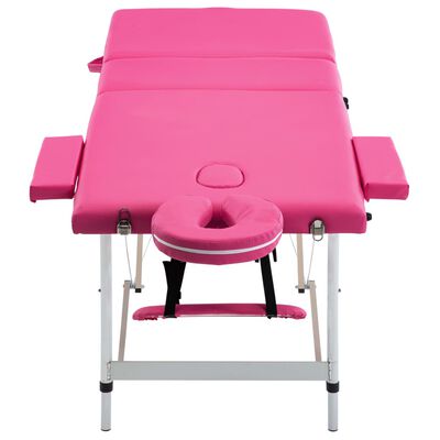 vidaXL Table de massage pliable 3 zones Aluminium Rose