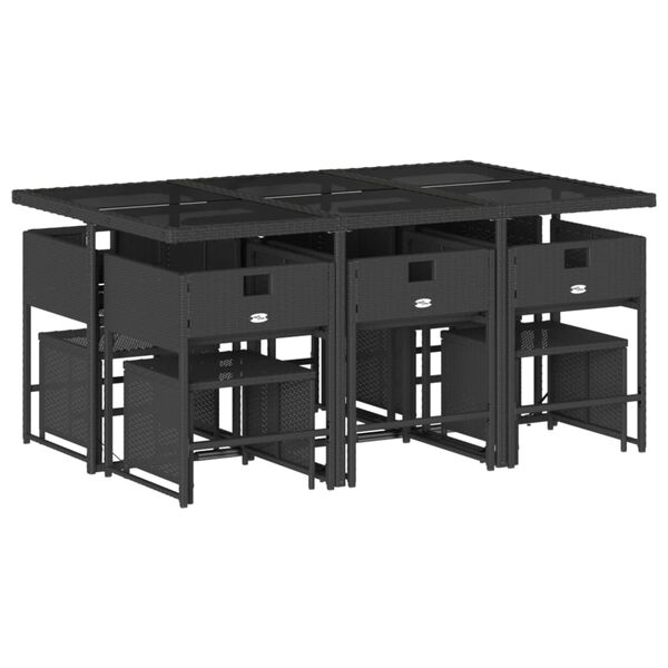 vidaXL Ensemble &agrave; manger de jardin 11 pcs coussins noir r&eacute;sine tress&eacute;e