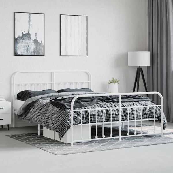 vidaXL Cadre de lit m&eacute;tal sans matelas et pied de lit blanc 160x200 cm