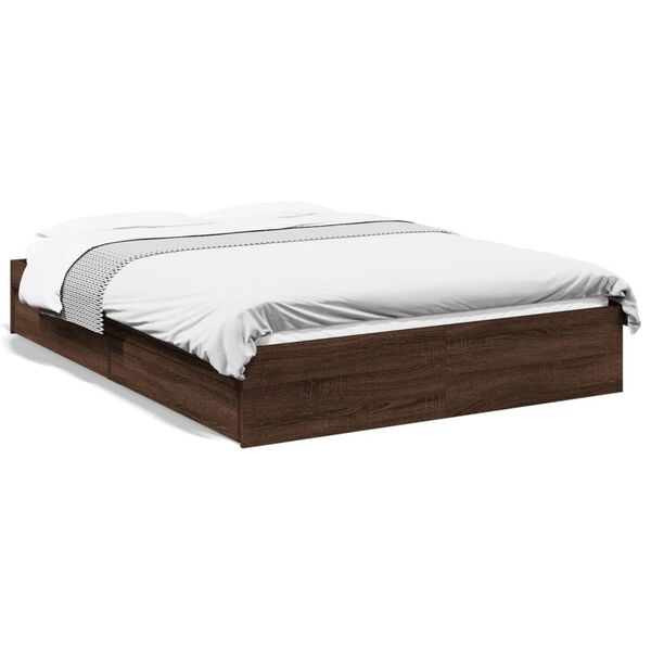 vidaXL Cadre de lit avec tiroirs sans matelas ch&ecirc;ne marron 135x190 cm