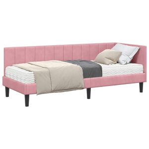 vidaXL Cadre de lit d'angle avec matelas 2 pcs Gris Velours